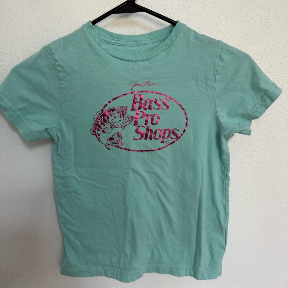 Bass Pro Shops Kids' Mint Tee with Pink Metallic Logo - Picture 2 of 7